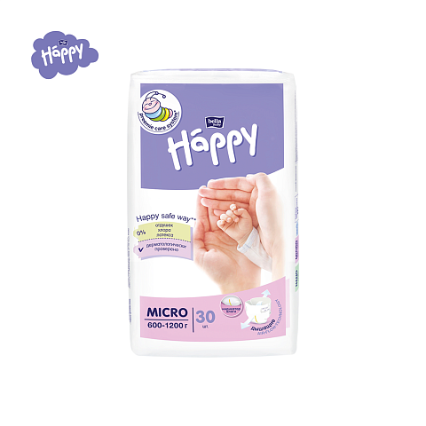 Подгузники детские bella baby Happy Micro, вес 600-1200 г., 30 шт./уп.,
