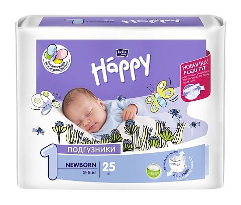Подгузники детские Happy Newborn, вес 2-5 кг., 25 шт.