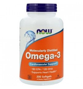 NOW Omega-3 Омега 3 БАД 200 мягких желатиновых капсул