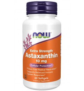 NOW Astaxanthin - Астаксантин, 10 мг, 60 желатиновых капсул - БАД