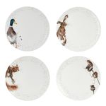 Набор из 4-х фарфоровых обеденных тарелок Забавная фауна, 27 см, белый/декор, серия Wrendale Designs, Royal Worcester