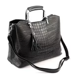 Женская кожаная сумка тоут под крокодила с металлическими ручками 1010-220 Блек