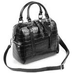 Женская кожаная сумка бочонок с ручками под крокодила 2234-220 Блек