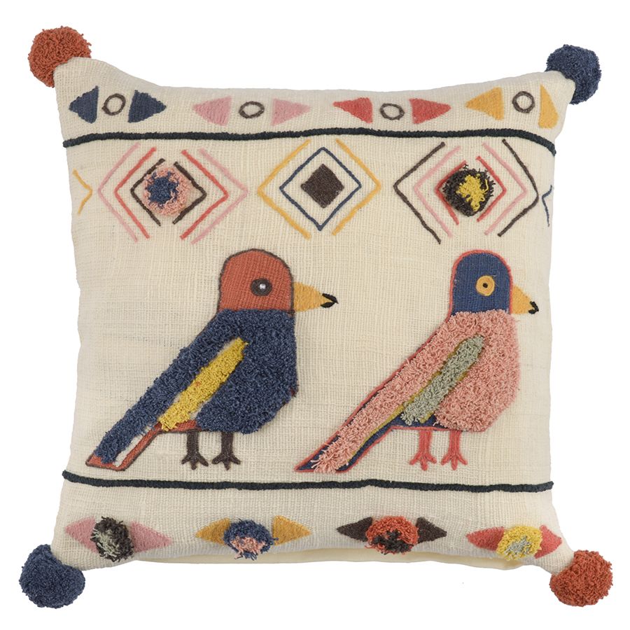 Чехол на подушку в этническом стиле с помпонами и вышивкой Птицы из коллекции Ethnic