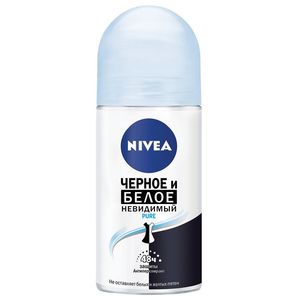 Дезодорант шариковый NIVEA Антиперспирант Чёрное и Белое невидимый Pure женский, 50 мл (82234)