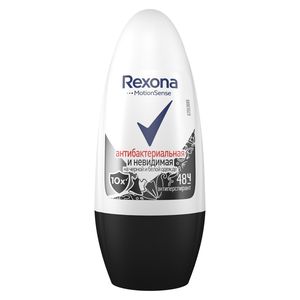 Дезодорант Шариковый Rexona Антиперспирант Антибактериальная и Невидимая на черной и белой одежде 50 мл