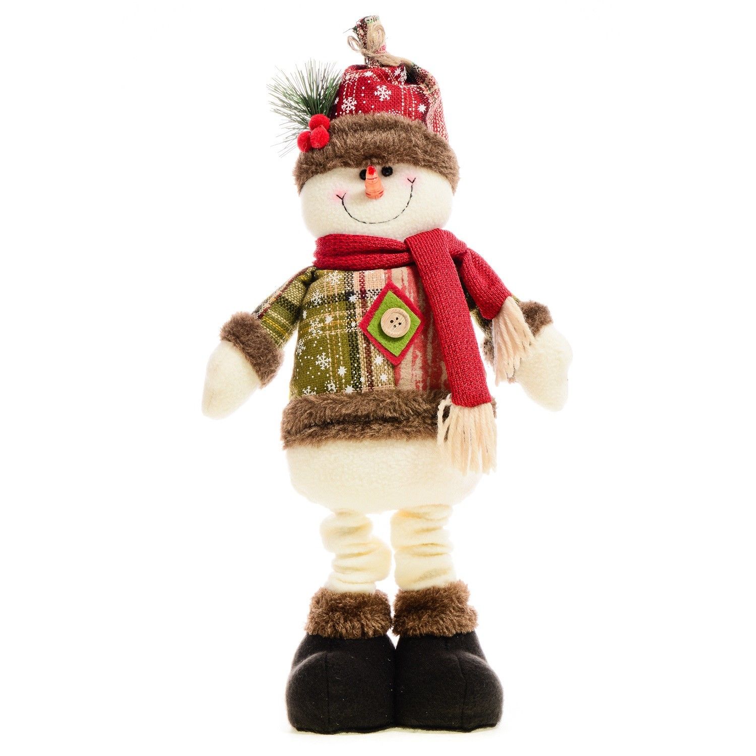 Игрушка мягконабивная Приветливый Снеговик с телескопическими ногами, 38x20x10 см