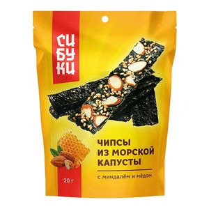 Чипсы из морской капусты Sibuki с миндалём и мёдом, 25 г