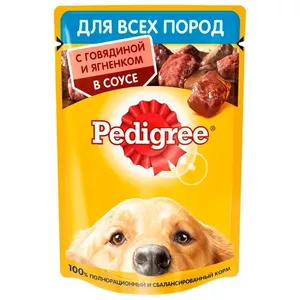 Pedigree Кусочки говядины с ягненком в соусе для собак 85 гр