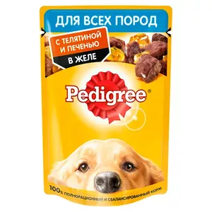 Pedigree Кусочки телятины с печенью в желе для собак 85 гр